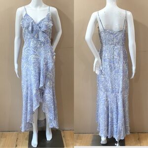 Express Maxi Dress Small Ruffle hi low Blue Paisley Size 0 Womens Occasion